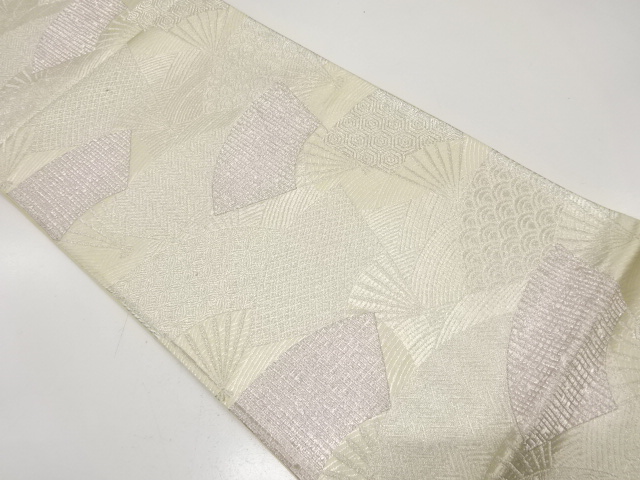 JAPANESE KIMONO / ANTIQUE FUKURO OBI / SILK / WOVEN FOLDING FAN PATTERN